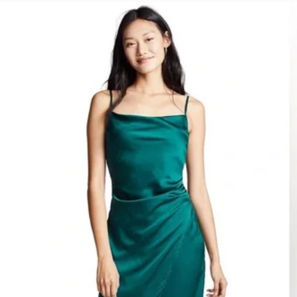 Re:named satin midi slip dress in emerald green, size medium  NWT